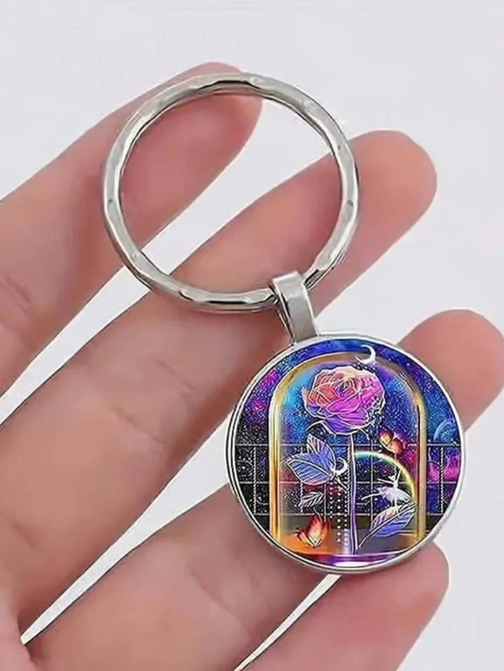 Stainless Steel ROSE Keyring Keychain Accessory